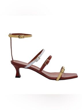 Manu Atelier Multi-strap Brown, White & Gold Kitten Heel Sandal